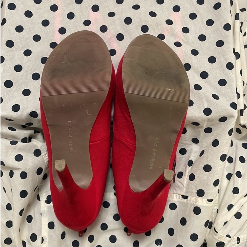 Material Girl Red Faux Suede Pumps - Picture 5 of 10